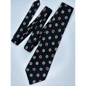 Burma Bibas Men's Silk Tie Black W/ Gold, Red, Emerald, Rose‎ Circles, Handmade